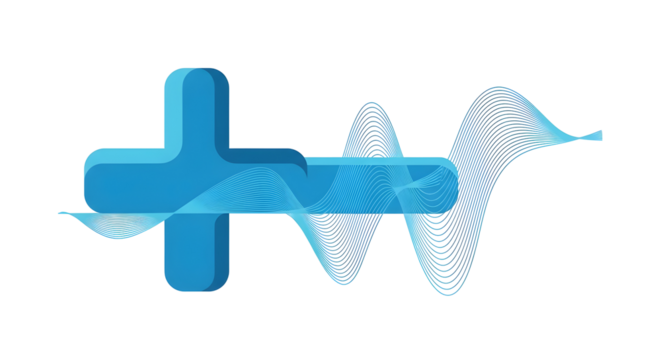Abstract blue plus sign with digital waveform distortion - Powered by Adobe
