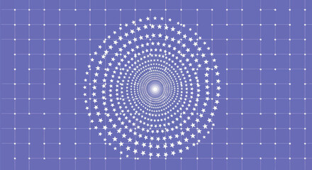 Abstract design on a purple grid with swirling star pattern forming a vortex