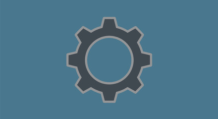 A gear with a circular hole, centered on a blue-grey background. Outlined in gray
