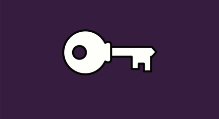 A white key graphic with black outlines on a dark purple background
