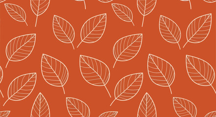 A seamless repeating pattern of stylized, beige leaves on an orange background