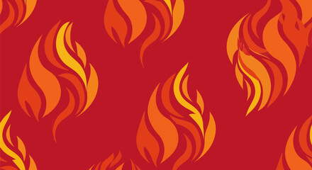 Repeating pattern featuring stylized flames in shades of orange and yellow on a red background