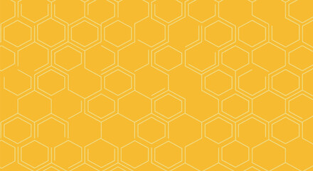 A repeating pattern featuring interconnected honeycomb cells with a yellow-orange background