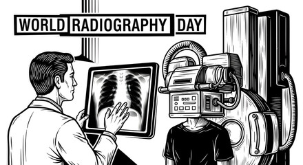 World radiography day celebration with a medical professional examining an x ray