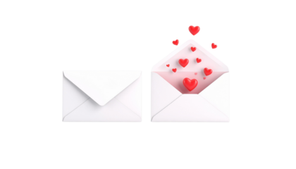3D Romantic Envelope Pair with Floating Hearts isolated on transparent background
