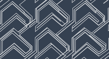 Repeating geometric pattern with angular shapes in light grey on a dark blue background