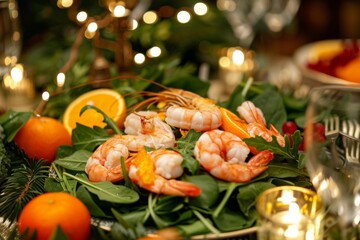 Festive shrimp salad with citrus and greens