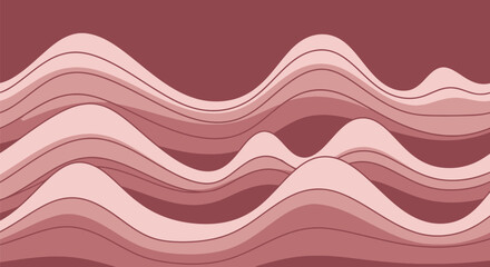 Abstract illustration with layered, flowing, organic shapes in various shades of red and pink