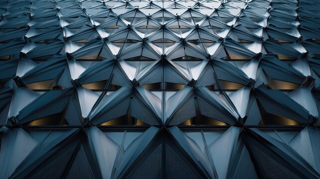 Abstract Architectural Facade with Repetitive Geometric Titanium Panel Design
