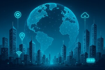 Smart city technology with hologram globe overlay Futuristic architecture innovation and digital city design