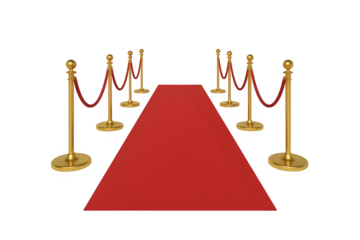 Elegant red carpet entrance with golden stanchions against a for vip events on transparent background