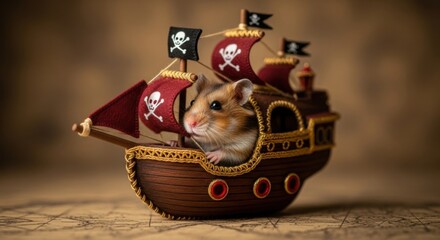 Syrian Hamster Pirate Captain on a Treasure Map Voyage