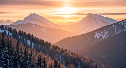 Majestic Mountain Vista at Sunset - A Serene Landscape.