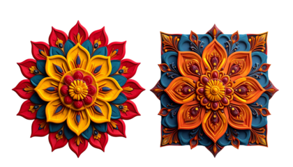 3D Colorful Rangoli Design Duo isolated on transparent background
