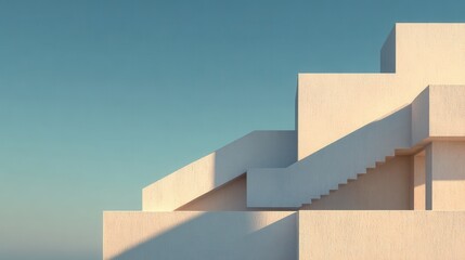 Minimalist Architectural Geometry Facade with Stairs and Strong Shadows