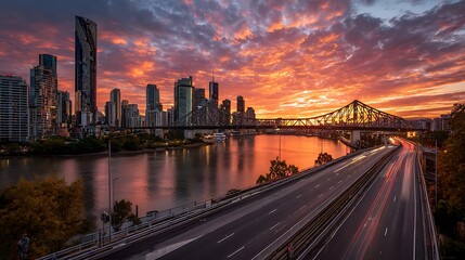 Fototapeta premium Sunrise over the new completed kangaroo point bridge