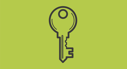 A dark gray line drawing of a key on a light green background