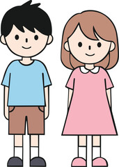 Cute Cartoon Boy and Girl Standing Together