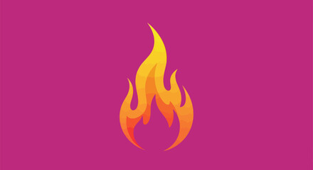 A stylized flame graphic, with yellow and orange hues against a pink background