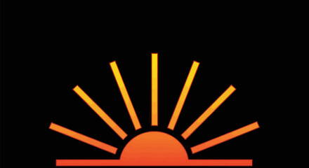 A stylized sunburst with a half-circle base and radiating lines against a black background