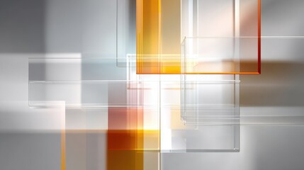Abstract Geometric Glass Background with Overlapping Orange and Clear Rectangles