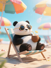 Summer Panda Under Colorful Umbrellas