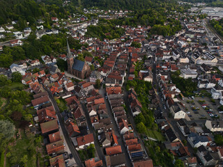 Aerial View of European Town with Central Church