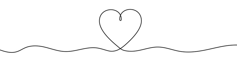 Heart in one line art style. Drawing of a love symbol with editable black stroke on a white background. Vector illustration. © chekman