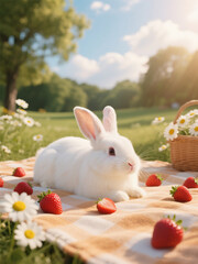Cute Bunny Summer Picnic Scene