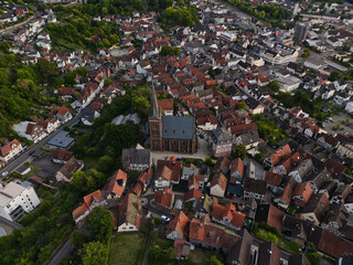 Aerial View of European Town with Central Church