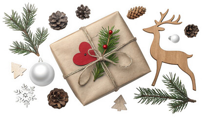 Festive christmas gift box with reindeer and ornaments presents holiday cheer and warmth