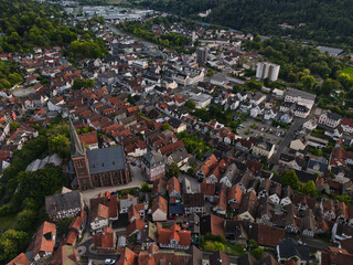 Aerial View of European Town with Central Church