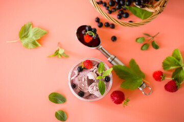 Summer dessert with strawberries and currants isolated