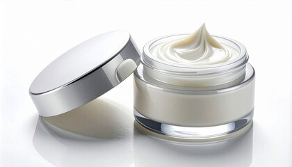 Moisturizing Cream in Elegant White Jar on Minimal Background