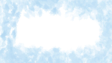 Soft Pastel Blue Watercolor Cloud Ink Wash Frame brush vector design on transparent Background.