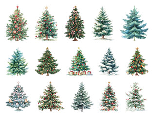 PNG Diverse festive Christmas trees illustrated, element set on transparent background