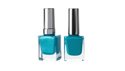 Elegant blue-green cosmetic nail polish container isolated on transparent background