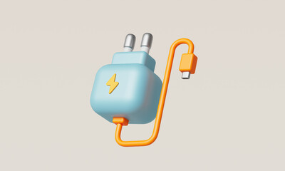 Fototapeta premium 전원 충전기 어댑터와 케이블 Power Charger Adapter with Cable