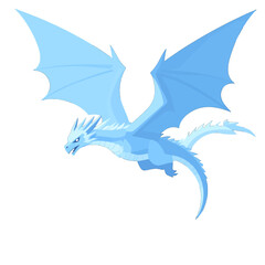 Obraz premium Pixelated Blue Ice Dragon with Spread Wings Flying on White Background