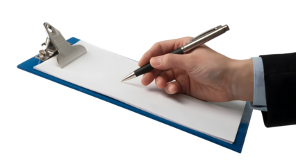 hand writing on a clipboard . Isolated on transparent background, png