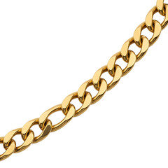 Obraz premium Thick polished gold curb chain links, diagonal across a dark background, isolated on white or transparent background. PNG