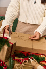 Wrapping festive presents with care and joy during the Christmas season