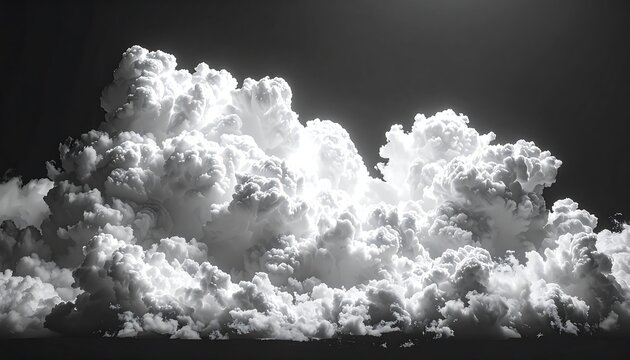 Dramatic monochrome cumulus cloud formation, textured and bright against a dark sky