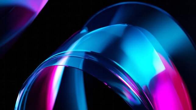 Illuminated abstract ribbons of glass twist and flow against a dark background - Powered by Adobe