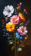 Artistic oil painting of a vibrant floral arrangement.