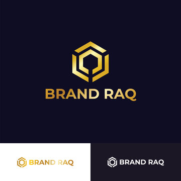 Luxury Gold Hexagon Abstract Logo for Brand RAQ