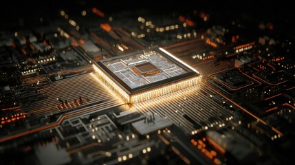 Glowing Circuits: Modern Microchip and Its Intricate Design