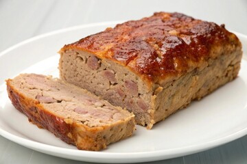 Delicious homemade meatloaf with a vibrant glaze slice removed for presentation