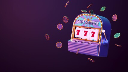 3D slot machine animation with spinning reels, jackpot 777 combination. Concept of winning, success, fortune, and luck. Realistic motion graphics for casino, online gambling, mobile game, advertising