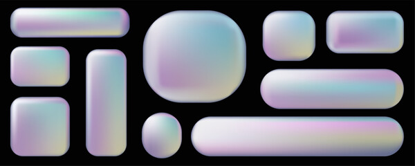 3d Y2K Chrome Set of Frames and Design UI UX elements. Vector set of Holographic billboards for decoration and covering. Modern and sleek design suitable for websites and user interfaces.